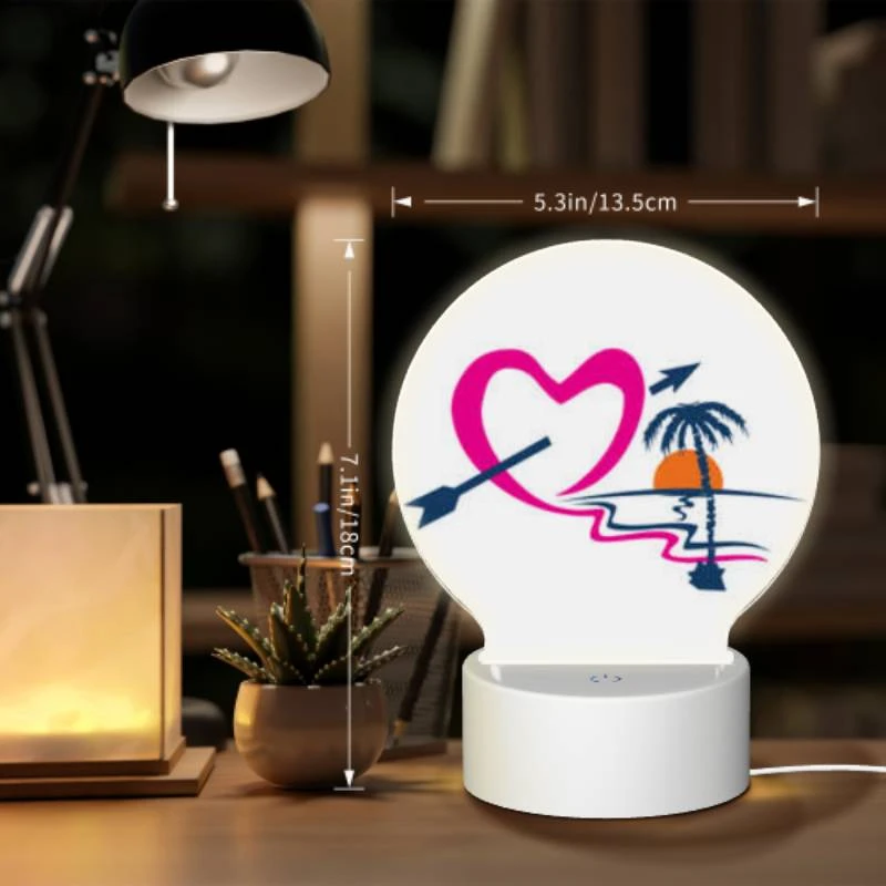 Round Acrylic Night Light, A heart with an arrow through it and a palm tree. Round Acrylic Night Light, A Heart With An Arrow Through It And A Palm Tree. -Cute Night Light Shop 96c516a9c5b12932118d3bb6ad5bed3ae8b26dfd