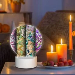 Round Acrylic Night Light, Three Colorful And Intricate Designs Are Displayed On A Row Of Paper. -Cute Night Light Shop 972aebf97b32721bcdc29dbf98479f89982fd0a1