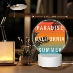 Round Acrylic Night Light, A Colorful Poster Advertising Paradise California Summer. -Cute Night Light Shop 977c5d684063cb18c383cb841120d8d91835ed4d