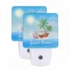 Night Light Set Of 2, A Cartoon Of A Beach With A Palm Tree -Cute Night Light Shop 97a83da540392505c9573dff13c3831c9918e3ea