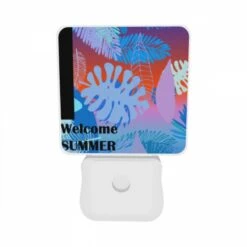 Night Light Set Of 2, A Colorful Image Of A Tropical Forest With The Words "welcome Summer" Written In The Bottom Right Corner. -Cute Night Light Shop 9826de77fcefde9c7433ffb2ee5d68488be037d0