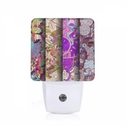 Night Light, Three Different Colored Paintings Of Flowers.