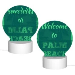 Round Acrylic Night Light, A Green And White Sign Welcoming Visitors To Palm Beach. -Cute Night Light Shop 99583267ef0fe06cb6decc1d049dabd673e7a253
