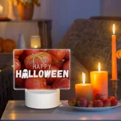 Rectangular Acrylic Night Light, A Pile Of Red And Orange Squash With A Caption That Reads "Happy Halloween." -Cute Night Light Shop 995dcaba650d318d8a1c4cbf63e3358a45cf925b