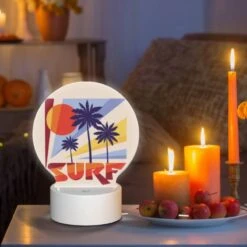 Round Acrylic Night Light, A Colorful Surfboard Logo With A Sun And Palm Trees. -Cute Night Light Shop 99ea7b45c3b68b2c8d32dc00bd29f8e80c1b799f
