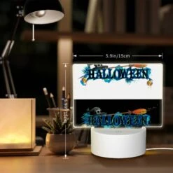 Rectangular Acrylic Night Light, A Halloween Sign With A Wizard And A Broom. -Cute Night Light Shop 9a026f81aa6da61f8480ba7ec021e77656652aeb
