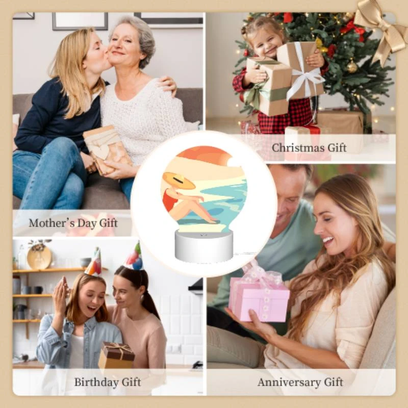 Round Acrylic Night Light, A woman wearing a hat sits on the beach. Round Acrylic Night Light, A Woman Wearing A Hat Sits On The Beach. -Cute Night Light Shop 9b173d19bf59184334f5cf450e8eea6283eba5b3