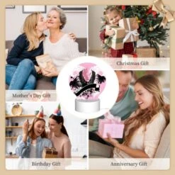 Round Acrylic Night Light, A Pink And Black Image Of A Bird With A Letter "U" On It. -Cute Night Light Shop 9be302bf0ddf83fc61ea5af4086dc23f5e211d00