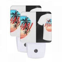Night Light Set Of 2, A White Shirt With The Word Miami On It.