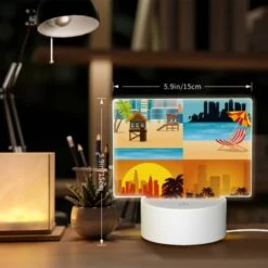 Rectangular Acrylic Night Light, A Colorful Beach Scene With A City Skyline In The Background. -Cute Night Light Shop 9cb4ef549858f7145abe50a0a3504028a72ddc34