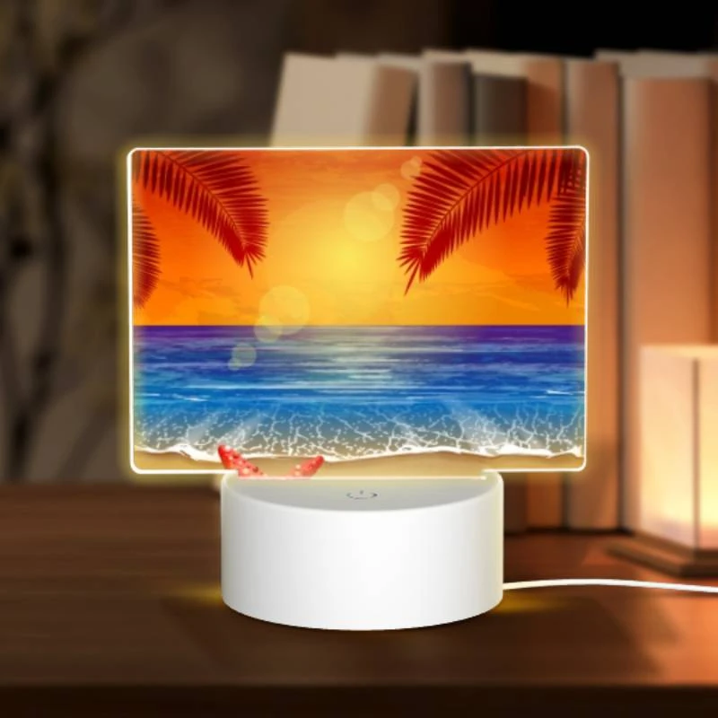Rectangular Acrylic Night Light, A red sunset over the ocean with a starfish on the beach. Rectangular Acrylic Night Light, A Red Sunset Over The Ocean With A Starfish On The Beach. -Cute Night Light Shop 9cbfc22872b1fa07b9eaa9f01ea22fc471e2b43c