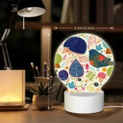 Round Acrylic Night Light, A Hedgehog And A Bird Are Surrounded By Colorful Leaves. -Cute Night Light Shop 9cfc01a096ac2d2c14071b7f25fff3e6ca29baaa