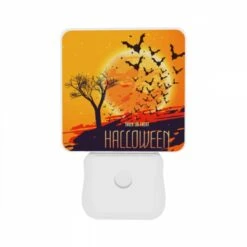 Night Light Set Of 2, A Poster Of Bats Flying Around A Tree With The Words "Trick Or Treat" Written On It. -Cute Night Light Shop 9cfe2aba2a07153a6acd5ab9939ea2d9be29a244