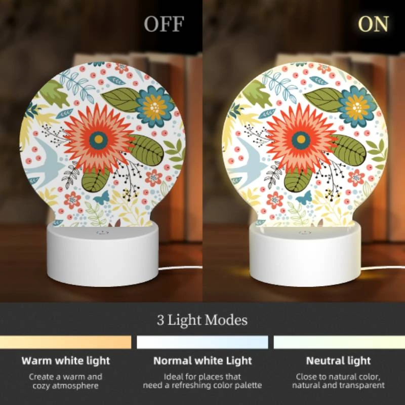 Round Acrylic Night Light, A colorful floral pattern with birds and flowers. Round Acrylic Night Light, A Colorful Floral Pattern With Birds And Flowers. -Cute Night Light Shop 9dbb973b7dca12eb270bc8a3266df330e4a13501