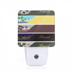 Night Light, A Series Of Four Pictures Of A Beach With The Word "Travel" Written In Each.