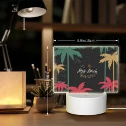 Rectangular Acrylic Night Light, A Black And White Image Of Palm Trees With The Words "Long Beach" Written In Gold. -Cute Night Light Shop 9e6f602e19514e0be2c77f7d13d23e231bb27aff