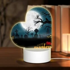 Love Acrylic Night Light, A Halloween Poster With A Full Moon And A Bunch Of Bats.