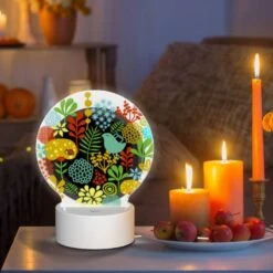 Round Acrylic Night Light, A Colorful Circle Of Flowers And Birds. -Cute Night Light Shop 9fc971ac728e9bba486ae7f7acc8b8c5975587b0