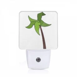Night Light, A Green Palm Tree With A Brown Trunk.