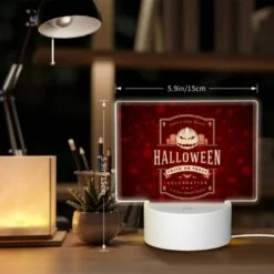 Rectangular Acrylic Night Light, A Red And White Halloween Poster With A Pumpkin On It. 7 Rectangular Acrylic Night Light, A Red And White Halloween Poster With A Pumpkin On It. -Cute Night Light Shop a29ab6a9399edc46dd9ccd12a6c369ae7e762778