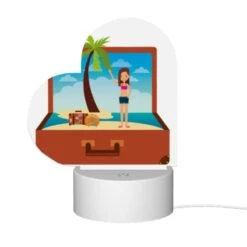 Love Acrylic Night Light, A Woman Is Standing On A Beach With A Suitcase And A Palm Tree. -Cute Night Light Shop a34abca2692274cb4e0d2a4ef19dc70ffead8f6e