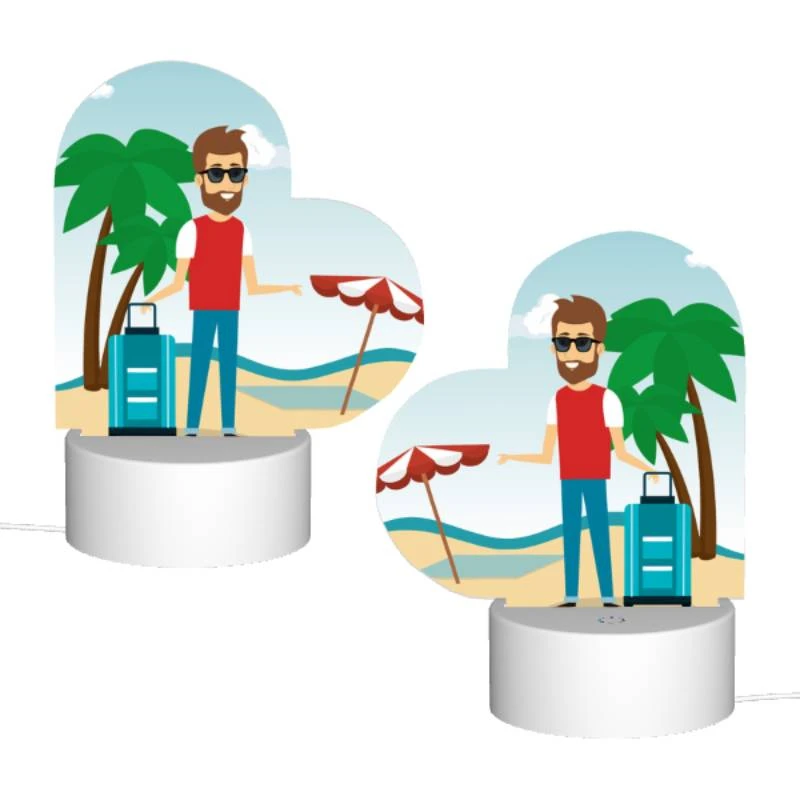 Love Acrylic Night Light, A man with a red shirt and sunglasses is standing on a beach with a suitcase. Love Acrylic Night Light, A Man With A Red Shirt And Sunglasses Is Standing On A Beach With A Suitcase. -Cute Night Light Shop a3569056e0e9de40870810915e31ac919d89e878