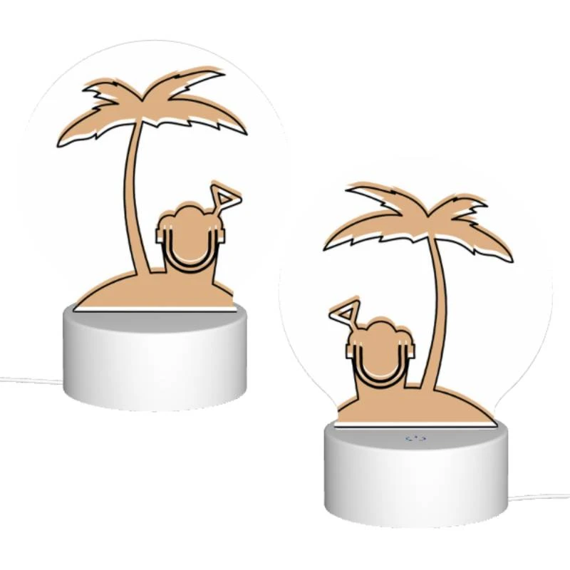 Round Acrylic Night Light, A cartoon image of a person with a headset and a palm tree in the background. Round Acrylic Night Light, A Cartoon Image Of A Person With A Headset And A Palm Tree In The Background. -Cute Night Light Shop a4dacff65ad63bbf3efedae3923eede2a9085667