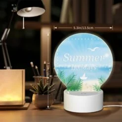 Round Acrylic Night Light, A Picture Of A Beach With A Boat And A Seagull Flying Over The Water. -Cute Night Light Shop a5f138ee2908ab93d77922c22fb4bd31e0a92097