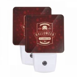 Night Light Set Of 2, A Red And White Halloween Celebration Poster.
