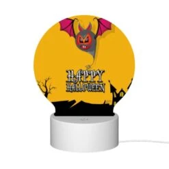 Round Acrylic Night Light, A Halloween Banner With A Bat And A Pumpkin. -Cute Night Light Shop a706af3fb3d3fe010f78fa19fdc0db8d7b8d29af