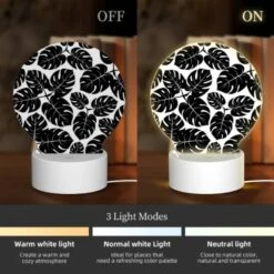 Round Acrylic Night Light, A Pattern Of Leaves In Black And White. -Cute Night Light Shop a7d89f9a0566d97a326cb7e0797daedba6dd6a7a