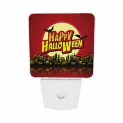 Night Light Set Of 2, A Red Background With A Yellow And Red Banner That Says "Happy Halloween." -Cute Night Light Shop a85c1d48e24c1dc557ced1f65da93455ab84ff11