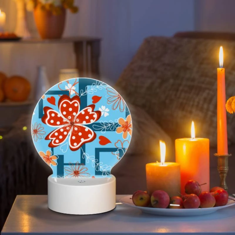 Round Acrylic Night Light, A red flower with white polka dots is surrounded by other flowers. Round Acrylic Night Light, A Red Flower With White Polka Dots Is Surrounded By Other Flowers. -Cute Night Light Shop a906e11cf845a5a769ca6df7fa6f979575427faf