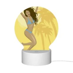 Round Acrylic Night Light, A Woman Wearing A Blue Bikini Is Jumping In The Air. -Cute Night Light Shop a9bbdbb0f6cdb0e90b10f3a4a1bd39994cc13046