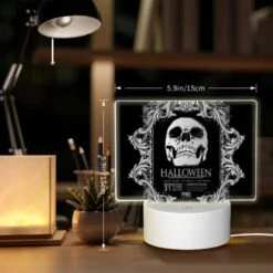 Rectangular Acrylic Night Light, A Poster For Halloween With A Skeleton On It. -Cute Night Light Shop a9f22b83bac8befb85516acb4173d0dce2d85205