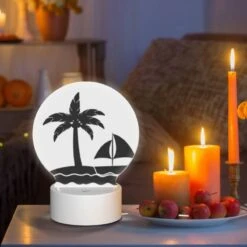 Round Acrylic Night Light, A Sailboat Is In The Water Near A Palm Tree. -Cute Night Light Shop aa94bcec87a32b9aa85e69dc6df4d59d2e3f7701