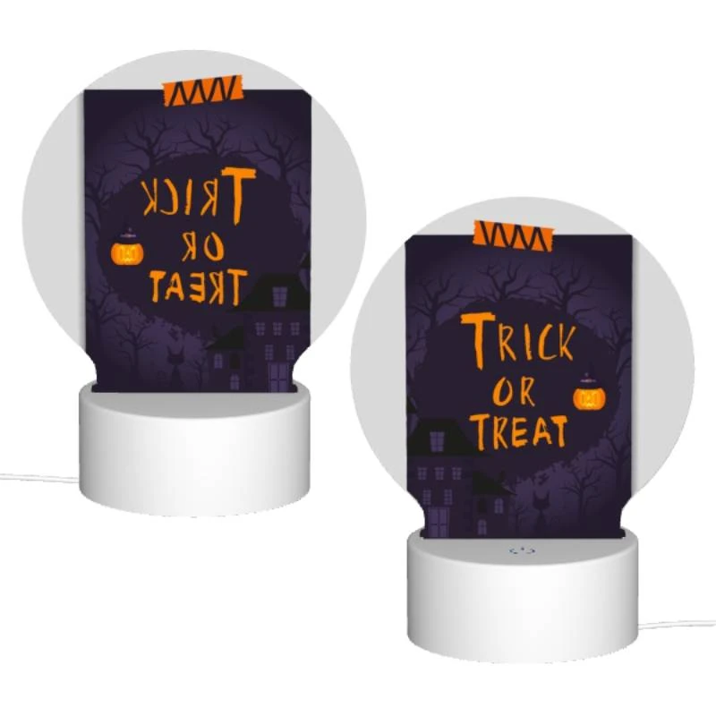 Round Acrylic Night Light, A poster with a pumpkin on it that says Trick or Treat. Round Acrylic Night Light, A Poster With A Pumpkin On It That Says Trick Or Treat. -Cute Night Light Shop ab3d1ad8e1058420259f78449404cab1beb6bfd9