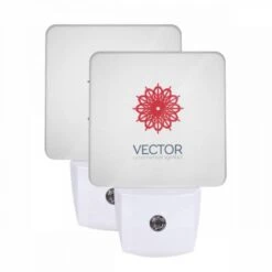 Night Light Set Of 2, A Red And White Circular Design With A White Background.