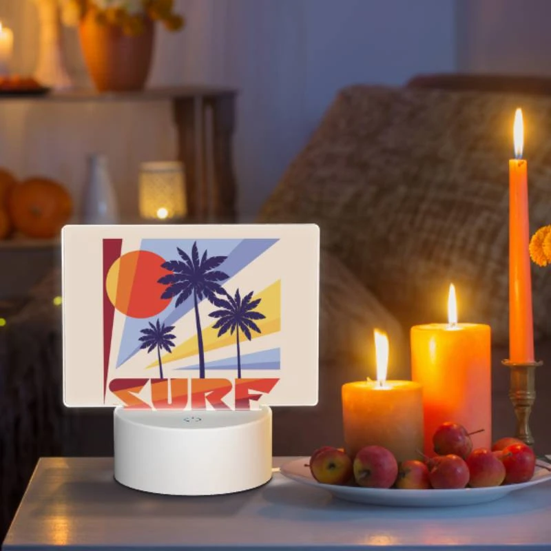 Rectangular Acrylic Night Light, A colorful surfboard logo with a sun and palm trees. Rectangular Acrylic Night Light, A Colorful Surfboard Logo With A Sun And Palm Trees. -Cute Night Light Shop add13887a8dd798970f8d468258782f250062075