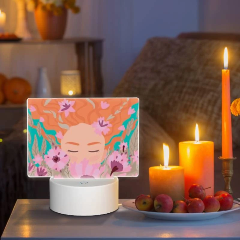 Rectangular Acrylic Night Light, A woman with red hair is surrounded by flowers. Rectangular Acrylic Night Light, A Woman With Red Hair Is Surrounded By Flowers. -Cute Night Light Shop adf7dee46182220c6d427bf527c9e2cf0546d43b