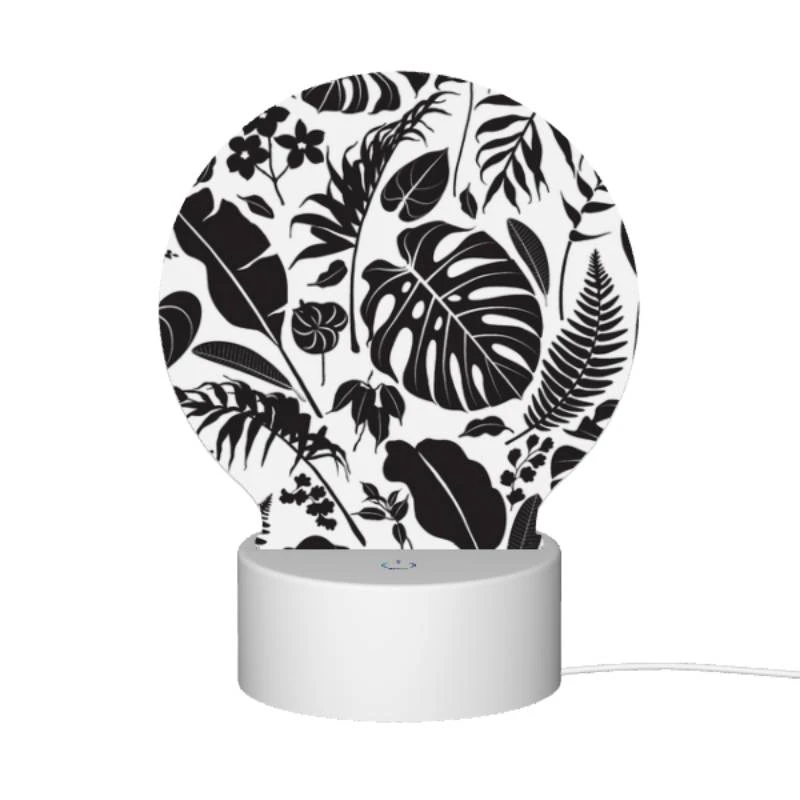 Round Acrylic Night Light, A black and white image of a leafy plant. Round Acrylic Night Light, A Black And White Image Of A Leafy Plant. -Cute Night Light Shop aec83c1894f95d4567727328a5d229e9382d0801