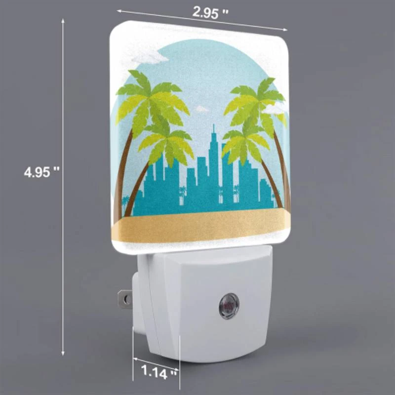 Night Light Set of 2, A cityscape with palm trees and a tall building in the background. Night Light Set Of 2, A Cityscape With Palm Trees And A Tall Building In The Background. -Cute Night Light Shop af648f22cf464d50325879d02d65eb05cf4167f1