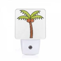 Night Light, A Cartoon Drawing Of A Palm Tree With Two Orange Fruits On Top.