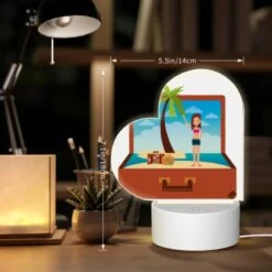 Love Acrylic Night Light, A Woman Is Standing On A Beach With A Suitcase And A Palm Tree. -Cute Night Light Shop b04b91fa7e3a62745d1c54584563427ae77fd61b
