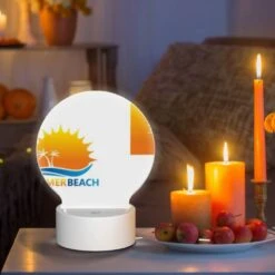 Round Acrylic Night Light, A Logo For A Beach With A Sun And Palm Trees. -Cute Night Light Shop b0702cce5d2b2e021a9ea2ab515b32a4cc74aece