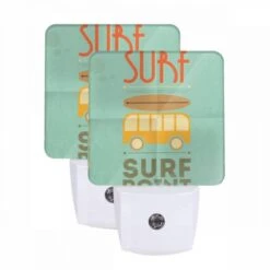 Front Page 9 Night Light Set Of 2, A Surfboard Is On Top Of A Bus.