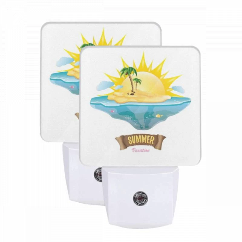 Night Light Set of 2, A sunny beach with a palm tree and a yellow sun. Night Light Set Of 2, A Sunny Beach With A Palm Tree And A Yellow Sun. -Cute Night Light Shop b1f37c0c84ab67d907f5887c44d099d0ef74897c