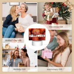 Rectangular Acrylic Night Light, A Pile Of Red And Orange Squash With A Caption That Reads "Happy Halloween." -Cute Night Light Shop b276c006695badbf48b06e8b109f51be64dd7a8c