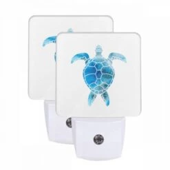 Night Light Set Of 2, A Blue And White Turtle With A Shell.