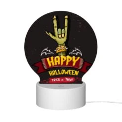 Round Acrylic Night Light, A Happy Halloween Sign With A Hand Giving The Middle Finger. -Cute Night Light Shop b33799d43599ede2d72a2cdf3ac12b63350df786